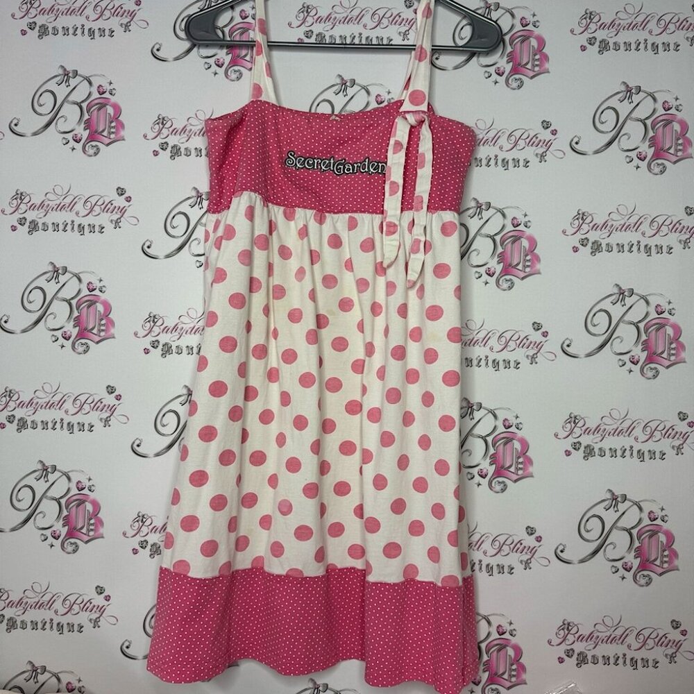Vanessa dress secret garden polka dot dotted pink white sparkly silver writing - Picture 1 of 12